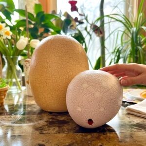 Two papier-mache Easter eggs by Folk artist Natalie Silitch